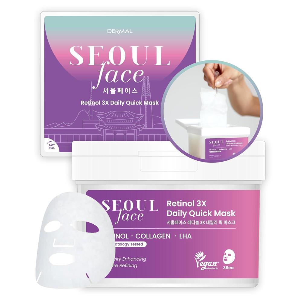 imageDERMAL Seoul Face Madecassoside 3X Daily Quick Mask 36 Sheet  Korean Skincare Vegan Tencel Facial Masks  Improving Dark Spots Soften Skin Mask Sheets with Rice Vitamin C Panthenol01 Retinol