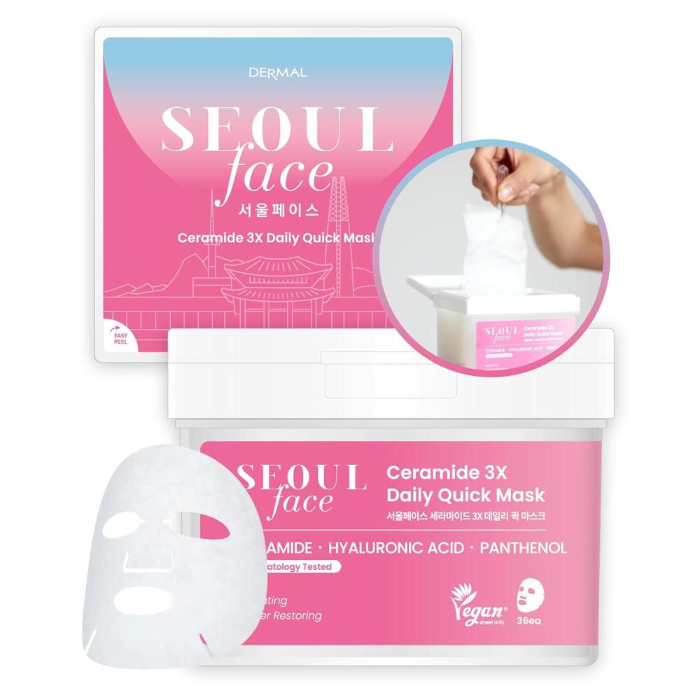 imageDERMAL Seoul Face Madecassoside 3X Daily Quick Mask 36 Sheet  Korean Skincare Vegan Tencel Facial Masks  Improving Dark Spots Soften Skin Mask Sheets with Rice Vitamin C Panthenol04 Ceramide