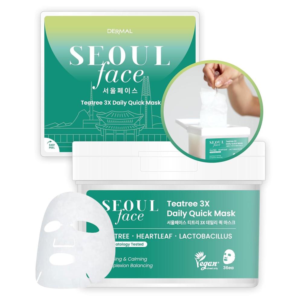 imageDERMAL Seoul Face Madecassoside 3X Daily Quick Mask 36 Sheet  Korean Skincare Vegan Tencel Facial Masks  Improving Dark Spots Soften Skin Mask Sheets with Rice Vitamin C Panthenol05 Teatree