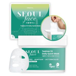 DERMAL Seoul Face Madecassoside 3X Daily Quick Mask 36 Sheet – Korean Skincare Vegan Tencel Facial Masks – Improving Dark Spots, Soften Skin Mask Sheets with Rice, Vitamin C, Panthenol(05 Teatree)