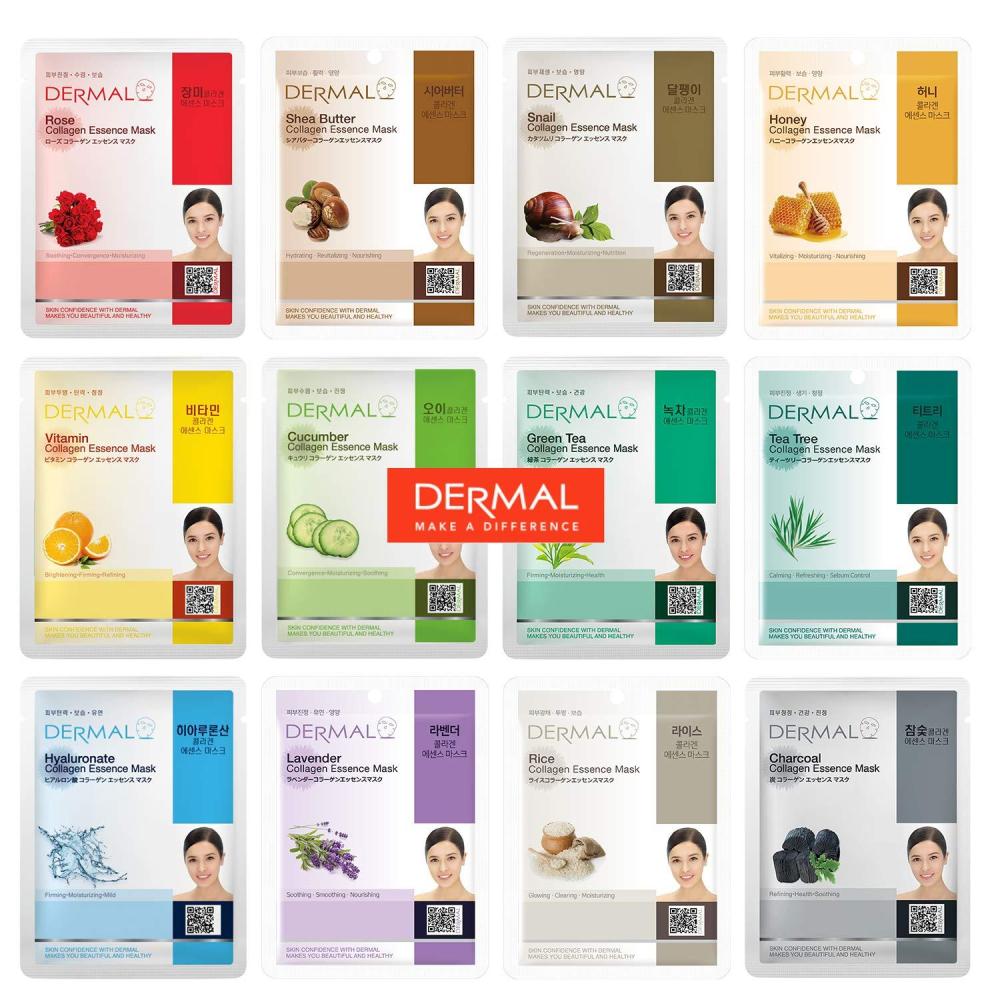 imageDERMAL 12 Combo Pack Collagen Essence Korean Face Mask Hydrating amp Soothing Unisex Skin Treatment MaskNew 12 Pack