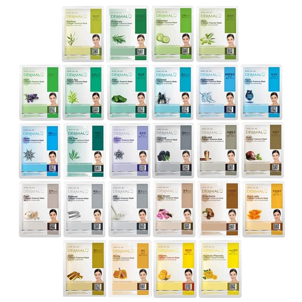 imageDERMAL 39 Combo Pack Made in Korea Facial Mask  20 Years of KBeauty Experience Premium Quality Korean Sheet Masks for Daily Skincare Routine26 PackGreenYellow