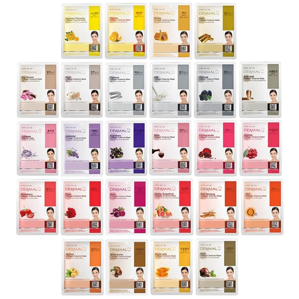 imageDERMAL 39 Combo Pack Made in Korea Facial Mask  20 Years of KBeauty Experience Premium Quality Korean Sheet Masks for Daily Skincare Routine26 PackYellowRed