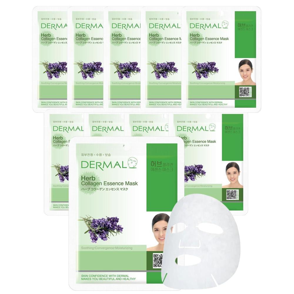 imageDERMAL Herb Collagen Essence Facial Mask Sheet 23g Pack of 10  Skin Clear and Purifying Pore Tightening Calming for Oily Skin Daily Skin Treatment Solution Sheet MaskHerb