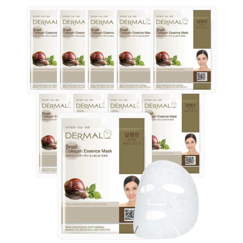 imageDERMAL Herb Collagen Essence Facial Mask Sheet 23g Pack of 10  Skin Clear and Purifying Pore Tightening Calming for Oily Skin Daily Skin Treatment Solution Sheet MaskSnail