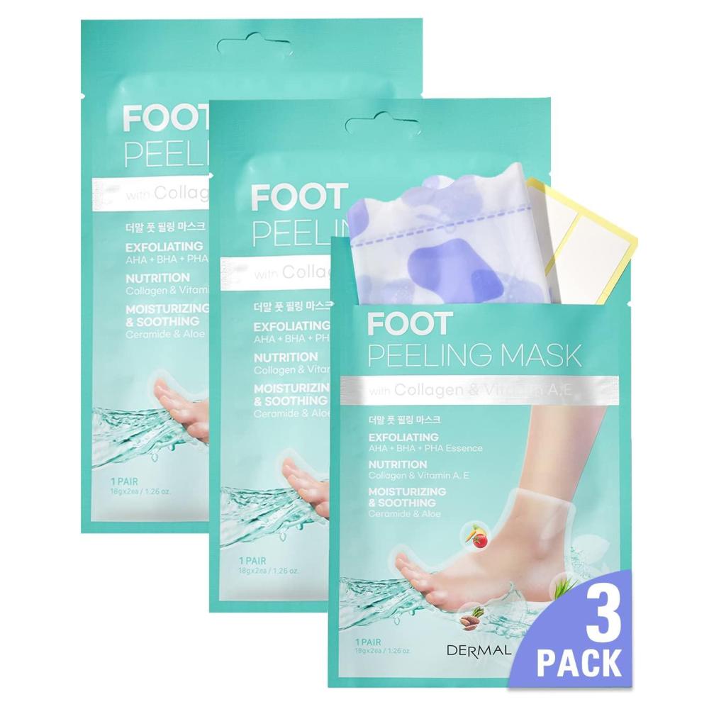 imageDERMAL KOREA Foot Peeling Mask 3 Pack For Dry Foot And Cracked Heel amp Callus With Aloe Vera And Collagen  Exfoliating Peel Mask With Aha Bha amp Pha And For Moisturizing Soothing amp Refreshing Feet3 Count Pack of 1