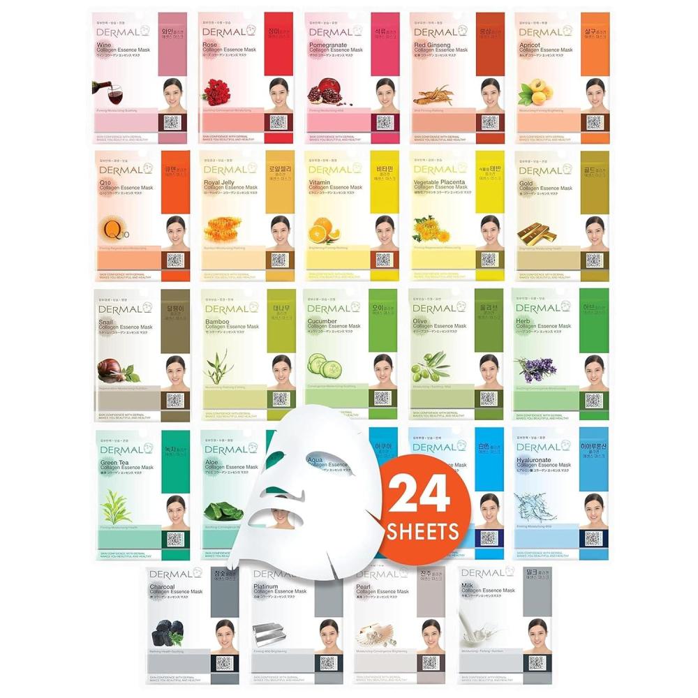 imageDERMAL Super Food Face Masks Skincare 12 Pack Facial Sheet Mask for a Glowing Refreshing Skin Moisturizing Sheet Masks for Face Enriched with Natural Ingredients for All Skin Types24 Pack