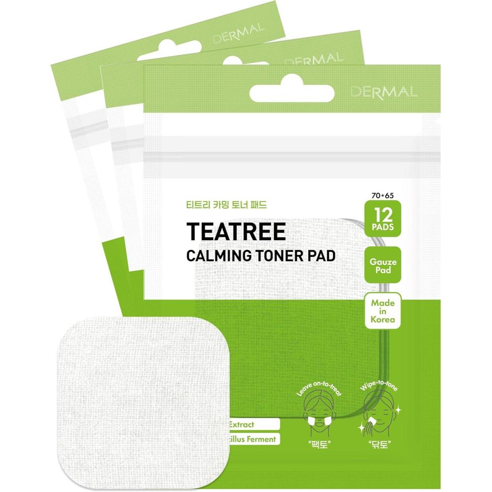 imageDERMAL Teatree Calming Toner Pad  Korean Toner Pad for Calming amp Acne Improvement with Zinc PCA  Vegan Gauze Tencel Square Pads  Travel Kit 12 Pads 3 Pack Total 36 eaTeatree