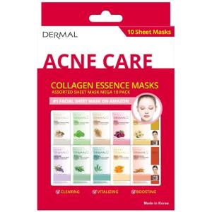 DERMAL Acne Care Collagen Essence Masks Assorted Sheet Mask Mega 10 Pack – The Ultimate Supreme Collection for Every Skin Condition Day to Day Skin Concerns. Nature-made Freshly Korean Face Mask