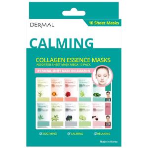 DERMAL Calming Collagen Essence Masks Assorted Sheet Mask Mega 10 Pack – The Ultimate Supreme Collection for Every Skin Condition Day to Day Skin Concerns. Nature made Freshly packed Korean Face Mask