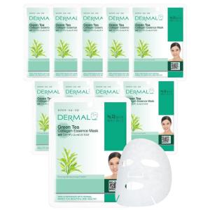 DERMAL Herb Collagen Essence Facial Mask Sheet 23g Pack of 10 – Skin Clear and Purifying, Pore Tightening, Calming for Oily Skin, Daily Skin Treatment Solution Sheet Mask(Green Tea)