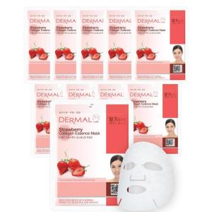 DERMAL Herb Collagen Essence Facial Mask Sheet 23g Pack of 10 – Skin Clear and Purifying, Pore Tightening, Calming for Oily Skin, Daily Skin Treatment Solution Sheet Mask(Strawberry Collagen)