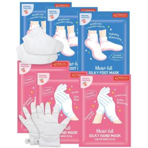 DERMAL Moistfull Silky Foot Socks & Hand Gloves Mask Combo 6 Pack – for Dry Feet and Hands – Home Spa Treatment – Dermatologist Tested, Cruelty Free, Korean Beauty(Foot & Hand Mask)