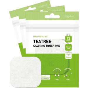 DERMAL Teatree Calming Toner Pad – Korean Toner Pad for Calming & Acne Improvement with Zinc PCA – Vegan Gauze Tencel Square Pads – Travel Kit 12 Pads, 3 Pack (Total 36 ea)(Teatree)