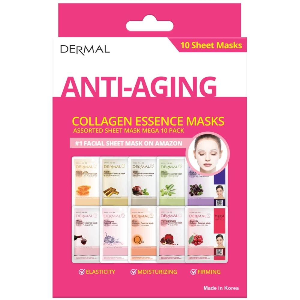 imageDERMAL AntiAging Collagen Essence Masks Assorted Sheet Mask Mega 10 Pack  The Ultimate Supreme Collection for Every Skin Condition Day to Day Skin Concerns Naturemade Freshly Korean Face Mask
