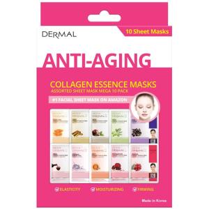 DERMAL Anti-Aging Collagen Essence Masks Assorted Sheet Mask Mega 10 Pack – The Ultimate Supreme Collection for Every Skin Condition Day to Day Skin Concerns. Nature-made Freshly Korean Face Mask