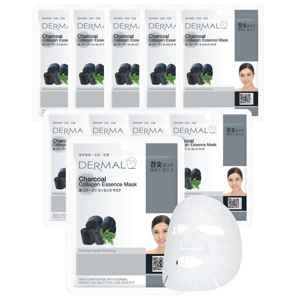 imageDERMAL Collagen Essence Facial Mask Sheet 23g Pack of 10  Moisturizing amp Firming Anti Wrinkle For Healthy Dewy Skin Daily Skin Treatment Solution Sheet MaskCharcoal Collagen
