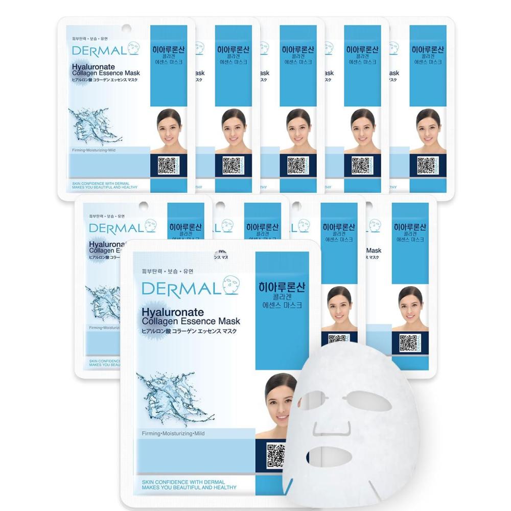 imageDERMAL Collagen Essence Facial Mask Sheet 23g Pack of 10  Moisturizing amp Firming Anti Wrinkle For Healthy Dewy Skin Daily Skin Treatment Solution Sheet MaskHyaluronate Collagen
