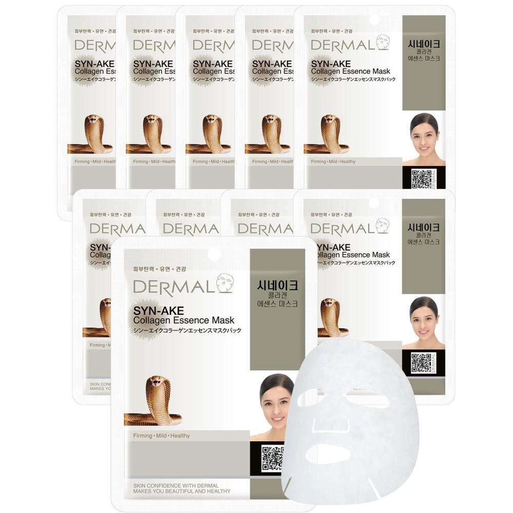 imageDERMAL Collagen Essence Facial Mask Sheet 23g Pack of 10  Moisturizing amp Firming Anti Wrinkle For Healthy Dewy Skin Daily Skin Treatment Solution Sheet MaskSynAke Collagen
