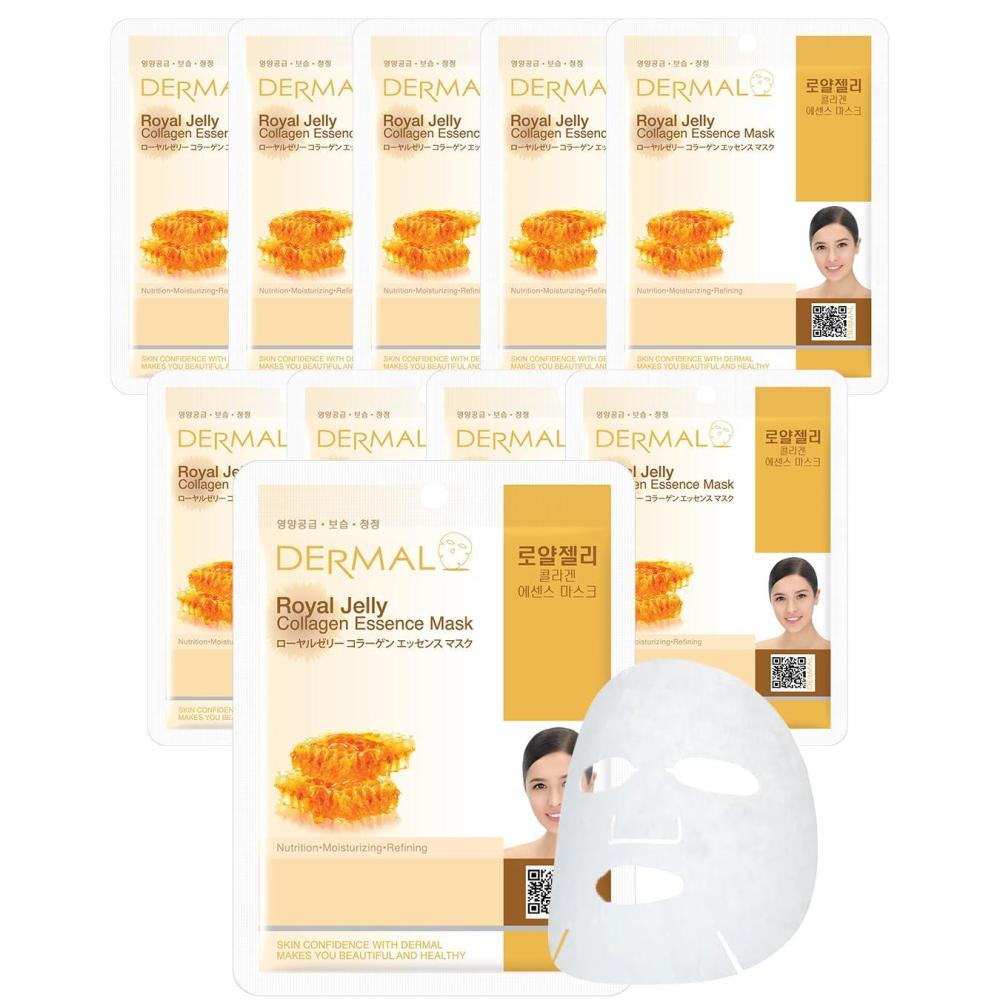 imageDERMAL Collagen Essence Facial Mask Sheet 23g Pack of 10  Moisturizing amp Firming Anti Wrinkle For Healthy Dewy Skin Daily Skin Treatment Solution Sheet MaskRoyal Jelly Collagen
