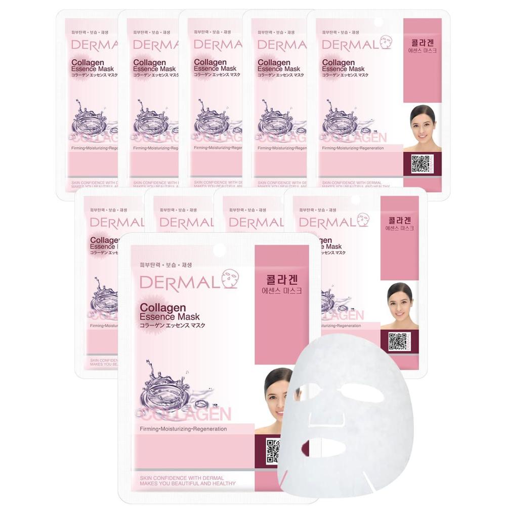 imageDERMAL Collagen Essence Facial Mask Sheet 23g Pack of 10  Moisturizing amp Firming Anti Wrinkle For Healthy Dewy Skin Daily Skin Treatment Solution Sheet MaskCollagen Essence