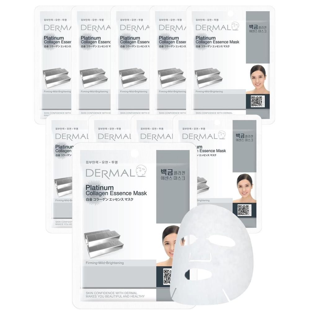 imageDERMAL Collagen Essence Facial Mask Sheet 23g Pack of 10  Moisturizing amp Firming Anti Wrinkle For Healthy Dewy Skin Daily Skin Treatment Solution Sheet MaskPlatinum Collagen