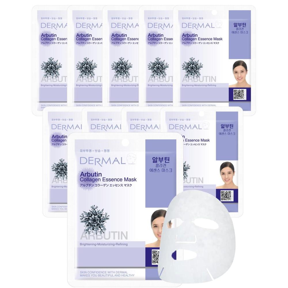imageDERMAL Collagen Essence Facial Mask Sheet 23g Pack of 10  Moisturizing amp Firming Anti Wrinkle For Healthy Dewy Skin Daily Skin Treatment Solution Sheet MaskArbutin