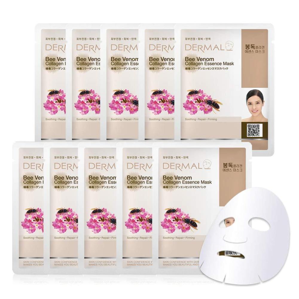imageDERMAL Collagen Essence Facial Mask Sheet 23g Pack of 10  Moisturizing amp Firming Anti Wrinkle For Healthy Dewy Skin Daily Skin Treatment Solution Sheet MaskBee Venom Collagen