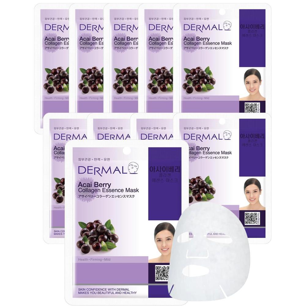 imageDERMAL Collagen Essence Facial Mask Sheet 23g Pack of 10  Moisturizing amp Firming Anti Wrinkle For Healthy Dewy Skin Daily Skin Treatment Solution Sheet MaskAcai Berry