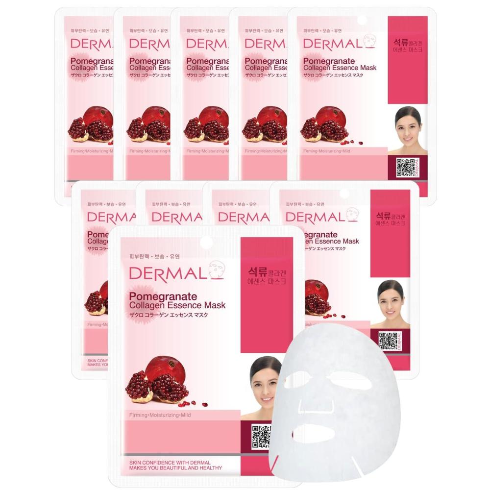 imageDERMAL Collagen Essence Facial Mask Sheet 23g Pack of 10  Moisturizing amp Firming Anti Wrinkle For Healthy Dewy Skin Daily Skin Treatment Solution Sheet MaskPomegranate Collagen