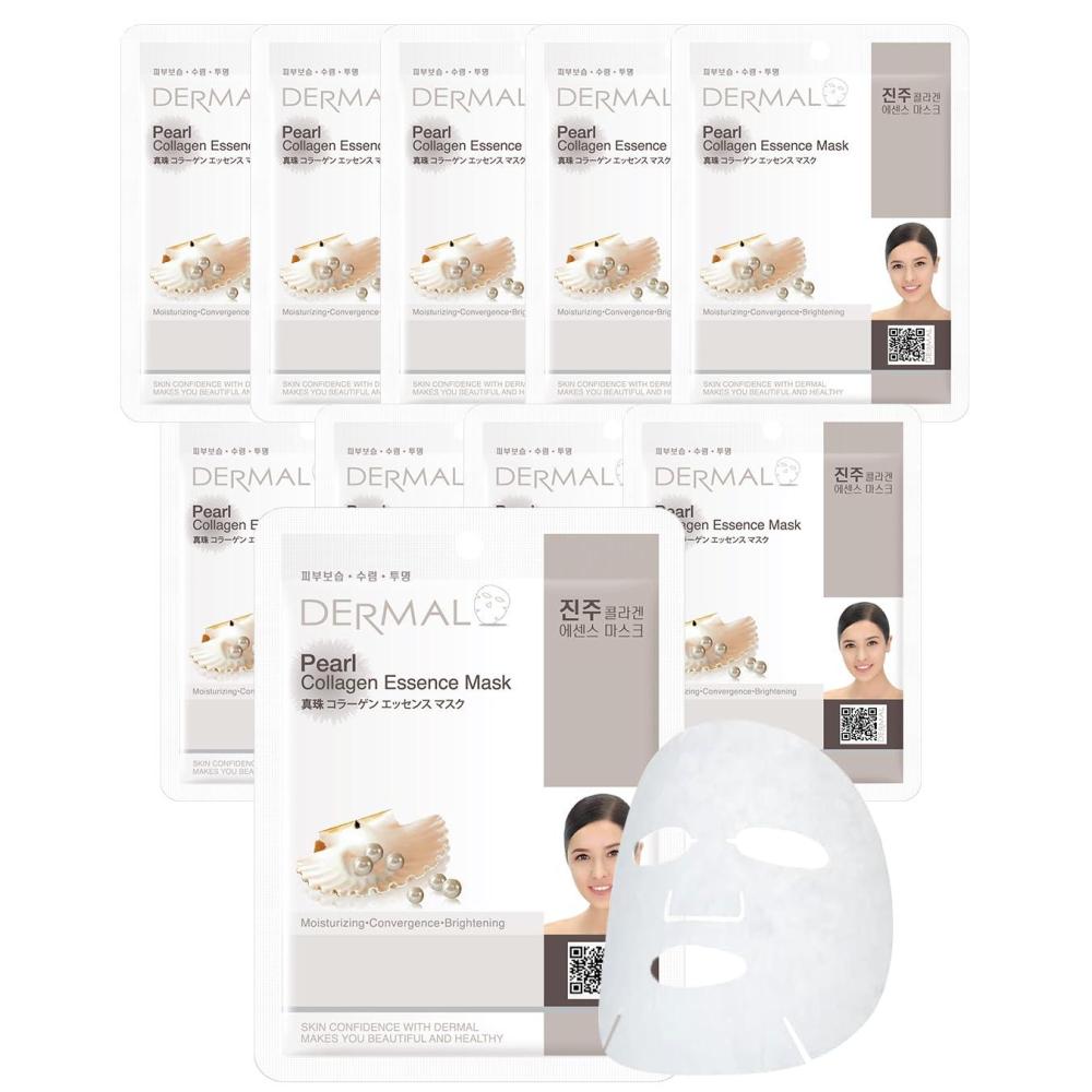 imageDERMAL Collagen Essence Facial Mask Sheet 23g Pack of 10  Moisturizing amp Firming Anti Wrinkle For Healthy Dewy Skin Daily Skin Treatment Solution Sheet MaskPearl
