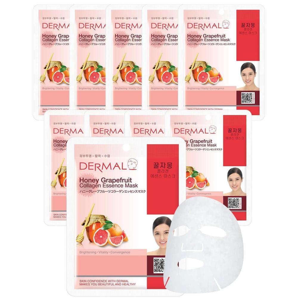 imageDERMAL Collagen Essence Facial Mask Sheet 23g Pack of 10  Moisturizing amp Firming Anti Wrinkle For Healthy Dewy Skin Daily Skin Treatment Solution Sheet MaskHoney Grapefruit Collagen