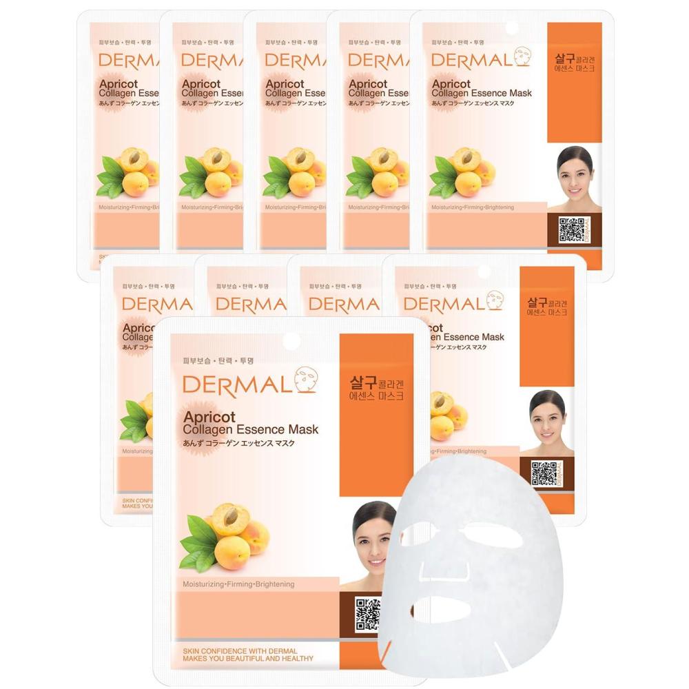 imageDERMAL Collagen Essence Facial Mask Sheet 23g Pack of 10  Moisturizing amp Firming Anti Wrinkle For Healthy Dewy Skin Daily Skin Treatment Solution Sheet MaskApricot Collagen