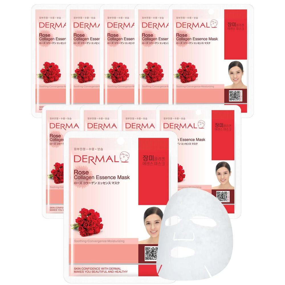 imageDERMAL Collagen Essence Facial Mask Sheet 23g Pack of 10  Moisturizing amp Firming Anti Wrinkle For Healthy Dewy Skin Daily Skin Treatment Solution Sheet MaskRose Collagen