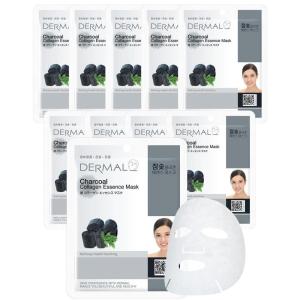 DERMAL Collagen Essence Facial Mask Sheet 23g Pack of 10 – Moisturizing & Firming, Anti Wrinkle, For Healthy Dewy Skin, Daily Skin Treatment Solution Sheet Mask(Charcoal Collagen)