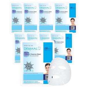 DERMAL Collagen Essence Facial Mask Sheet 23g Pack of 10 – Moisturizing & Firming, Anti Wrinkle, For Healthy Dewy Skin, Daily Skin Treatment Solution Sheet Mask(White)