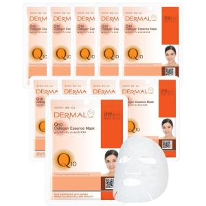 DERMAL Collagen Essence Facial Mask Sheet 23g Pack of 10 – Moisturizing & Firming, Anti Wrinkle, For Healthy Dewy Skin, Daily Skin Treatment Solution Sheet Mask(Q10 Collagen)
