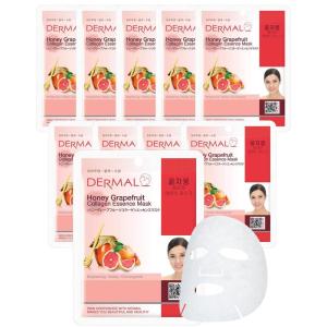 DERMAL Collagen Essence Facial Mask Sheet 23g Pack of 10 – Moisturizing & Firming, Anti Wrinkle, For Healthy Dewy Skin, Daily Skin Treatment Solution Sheet Mask(Honey Grapefruit Collagen)